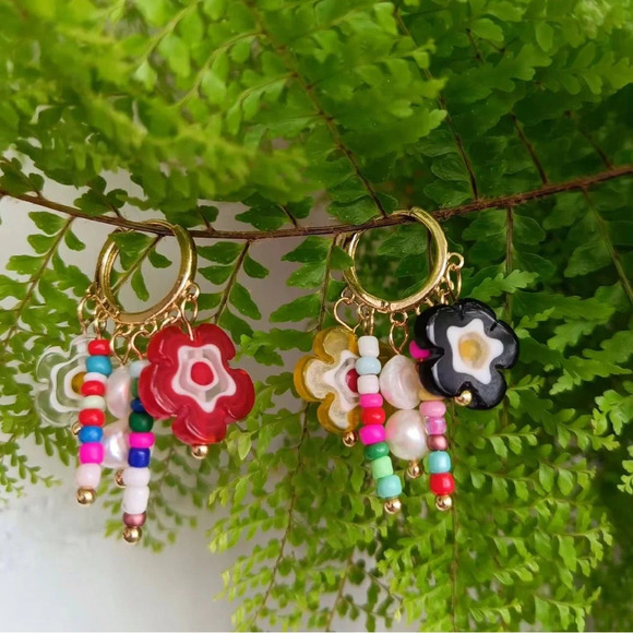 Sasha Flower Multicolor Hoop Earrings - Picture 2 of 4